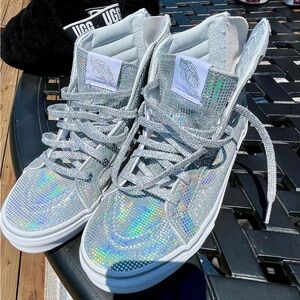 Vans Silver High-Top Sneakers with Holographic Finish